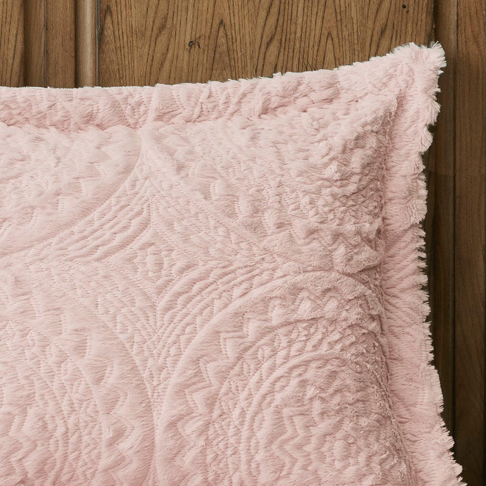 Twin Embroidered Medallion Faux Fur Ultra Plush Comforter Mini Set Media 6