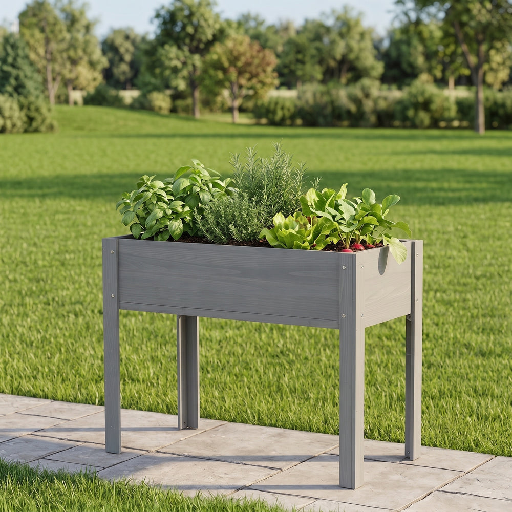 Elevated Wooden Garden Bed 40x20x31 inch with Legs for Outdoor Plants Flowers Fruits Vegetables Herbs in Grey Solid Wood Media 6