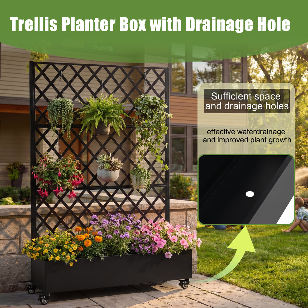 Metal Raised Garden Bed with Wheels and Trellis,73'x47'x16' Planter Box for Climbing Plants, Vegetables & Vines, Features Privacy Screen and Drainage Holes Media 3