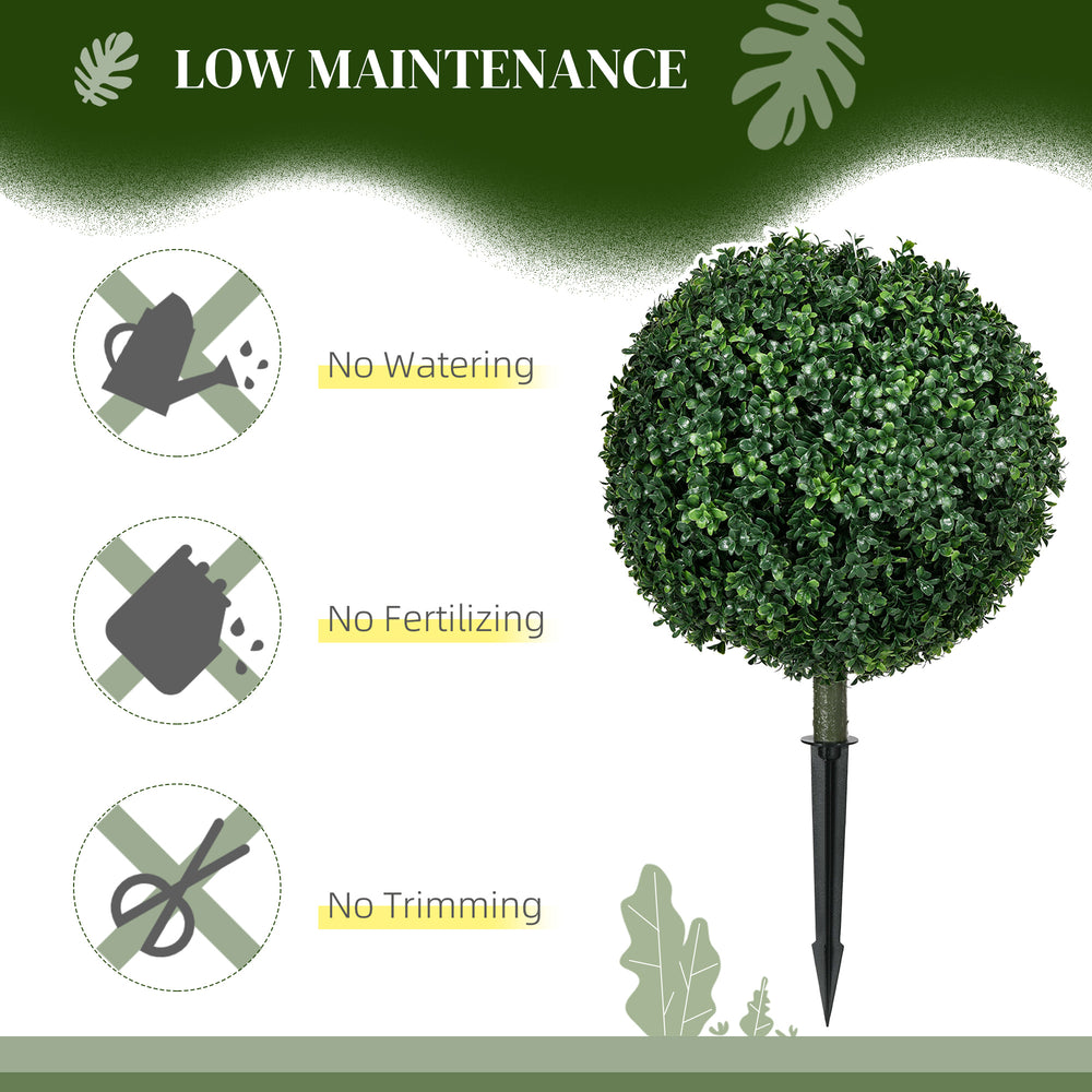 HOMCOM 1.3' (15.7') Artificial Boxwood Topiary Trees with Ground Stake, UV Resistant Set of 2 Ball Shaped Trees, Indoor Outdoor Fake Plants for Home Office & Living Room Décor Media 5
