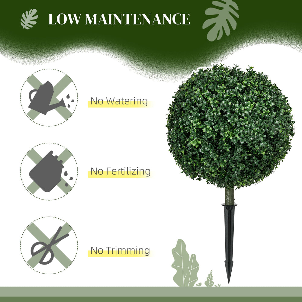 HOMCOM 1.3' (15.7') Artificial Boxwood Topiary Trees with Ground Stake, UV Resistant Set of 2 Ball Shaped Trees, Indoor Outdoor Fake Plants for Home Office & Living Room Décor Media 5