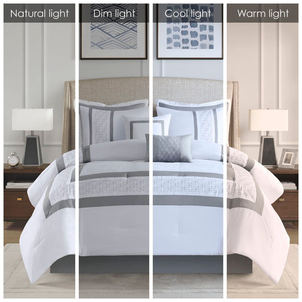 8 Piece Embroidered Comforter Set White Queen Media 3