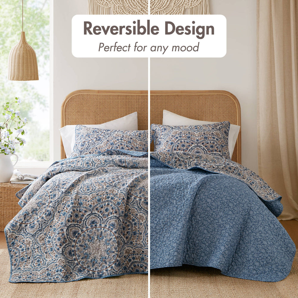 3-Piece King Boho Floral Reversible Quilt Media 7