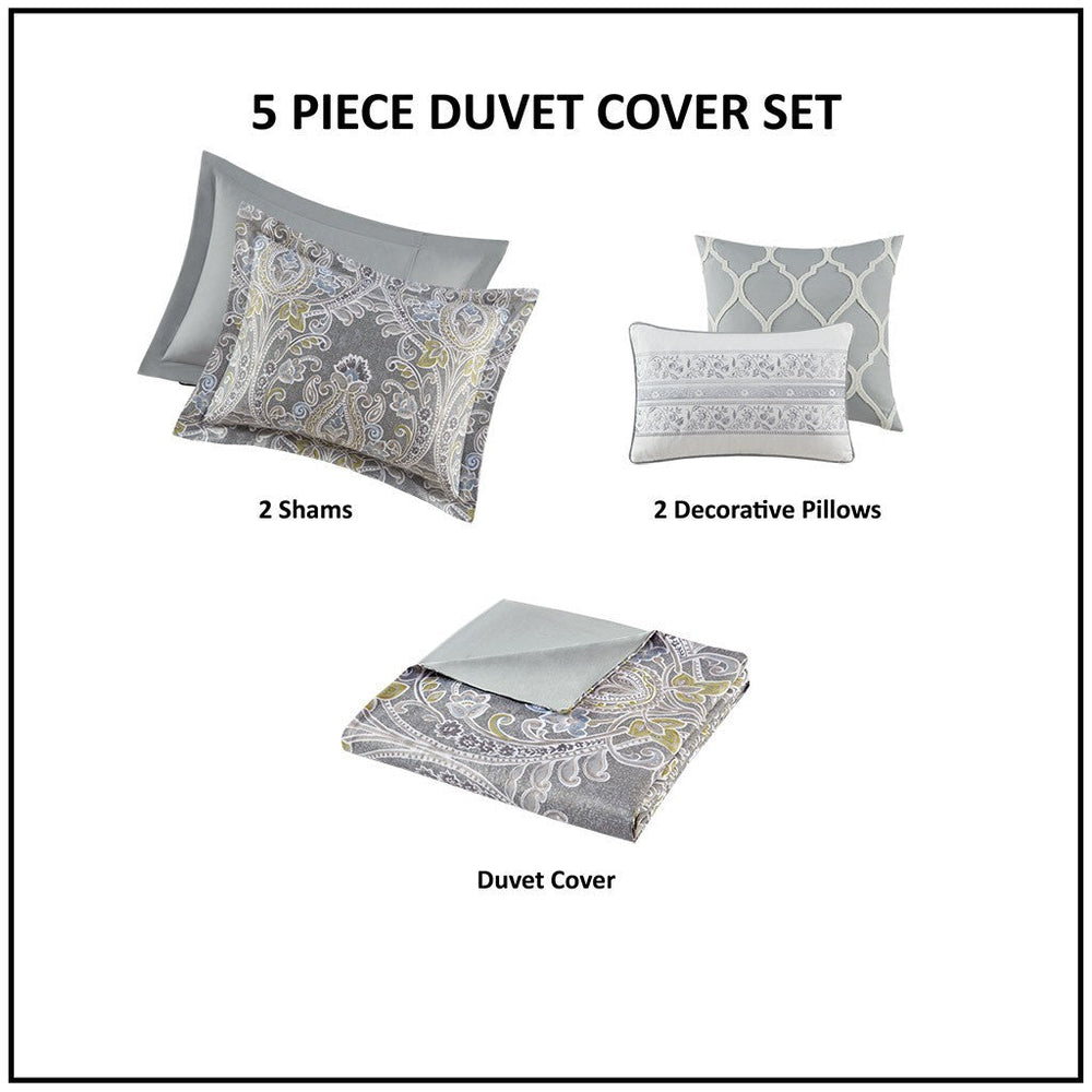 5 Piece Cotton Duvet Cover Set Grey King Media 11