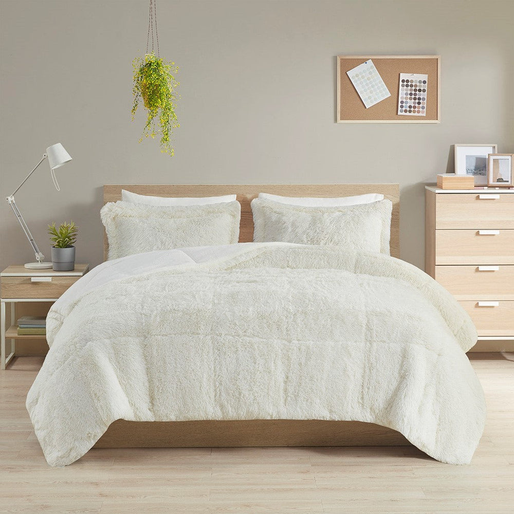 King/Cal King Shaggy Long Fur Comforter Mini Set Media 4