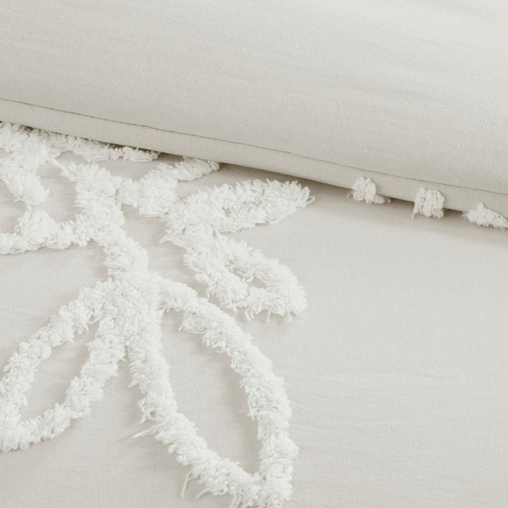 3 Piece Tufted Cotton Chenille Floral Comforter Set Off-White King/Cal King Media 5