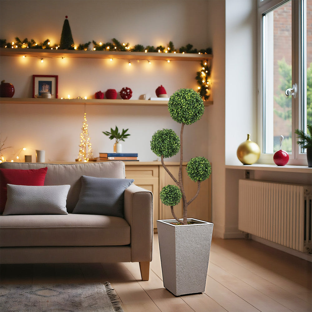 4FT Tall Artificial Boxwood Topiary Tree Large Faux Green Plant in Pot for Indoor Outdoor Patio Porch Garden Decoration, 1pc/set Media 7