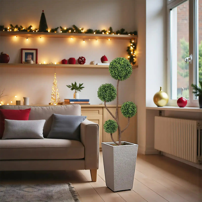 4FT Tall Artificial Boxwood Topiary Tree Large Faux Green Plant in Pot for Indoor Outdoor Patio Porch Garden Decoration, 1pc/set