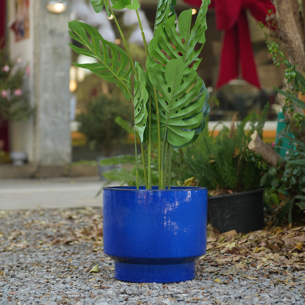 Handmade Solid Blue Glazed Ceramic Planter Set of 3, 15/12/9 Inch Diameter, for Succulents & Flowers Outdoor Garden & Indoor Staircase Use, Breathable Porous Clay Media 3