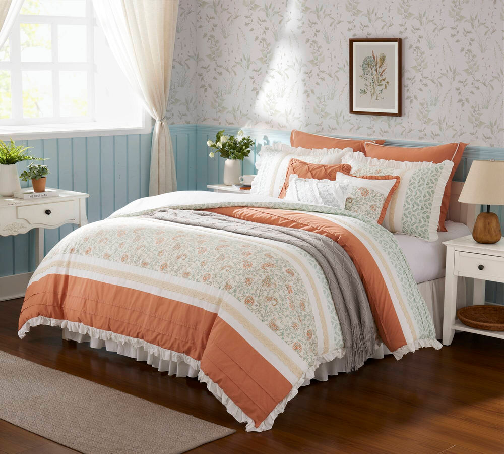 9 Piece Cotton Percale Comforter Set Coral King Media 17