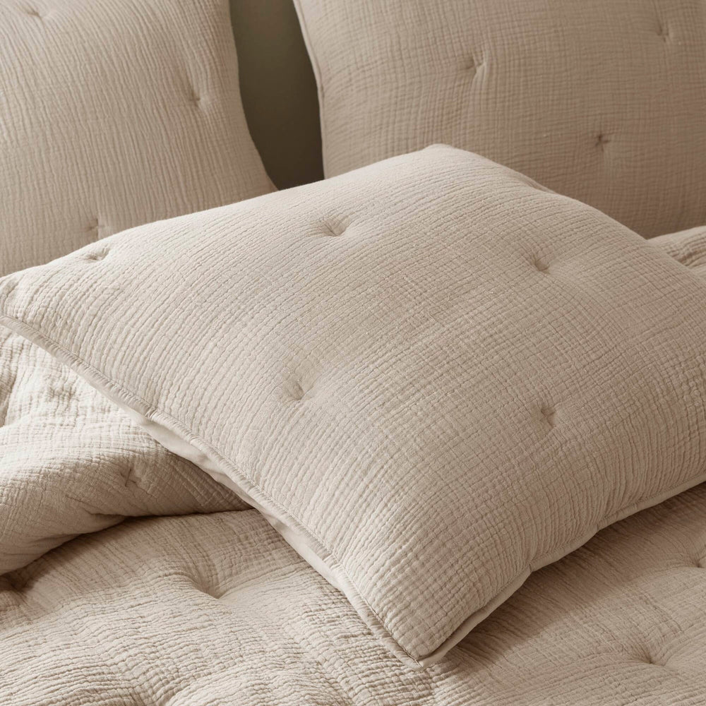 3-Piece Full/Queen Cotton  Embroidered Quilt Set,Taupe Media 7