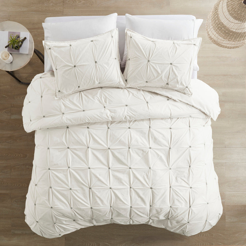 King/Cal King 3 Piece Elastic Embroidered Cotton Duvet Cover Set Media 15