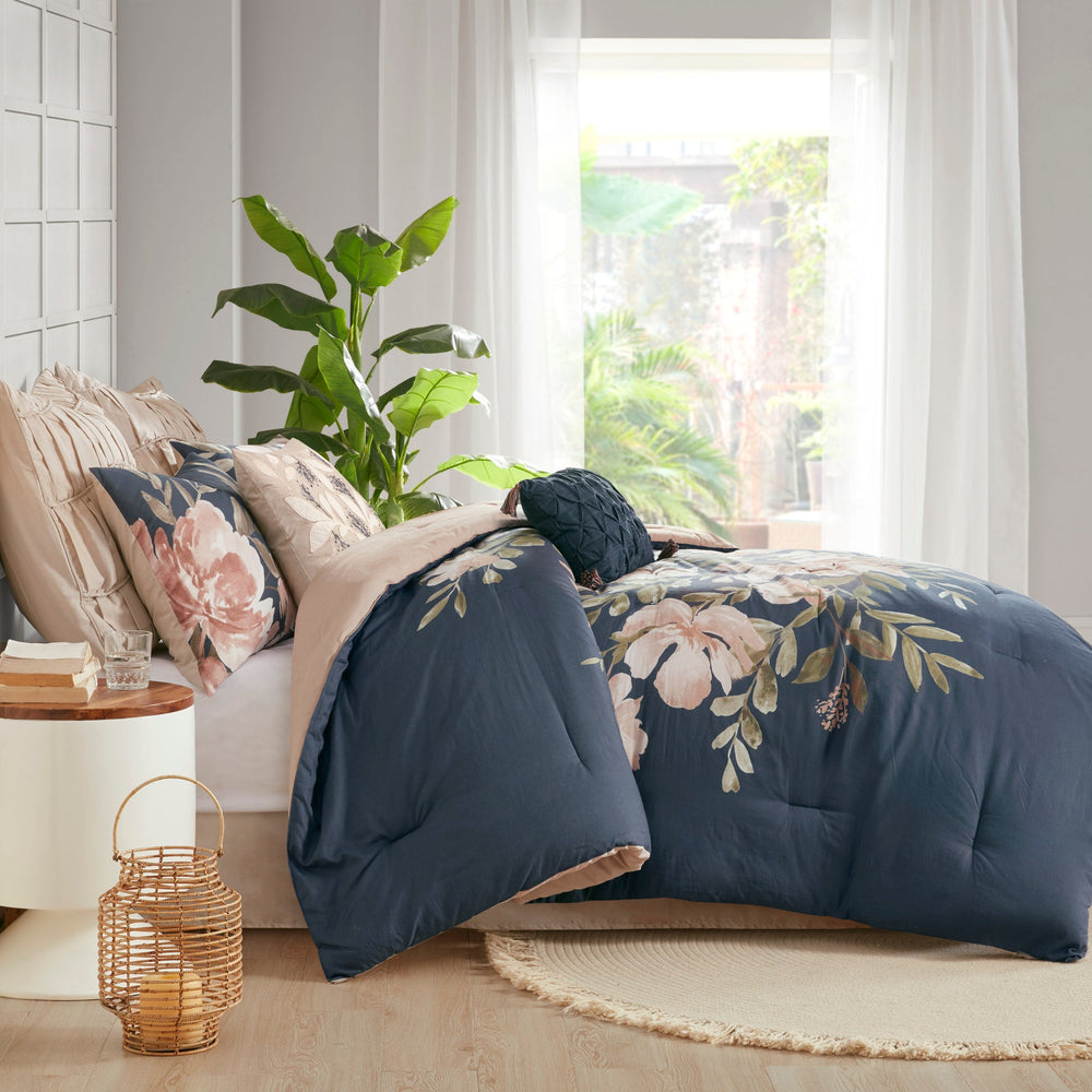 8 Piece Cotton Comforter Set Navy King Media 15