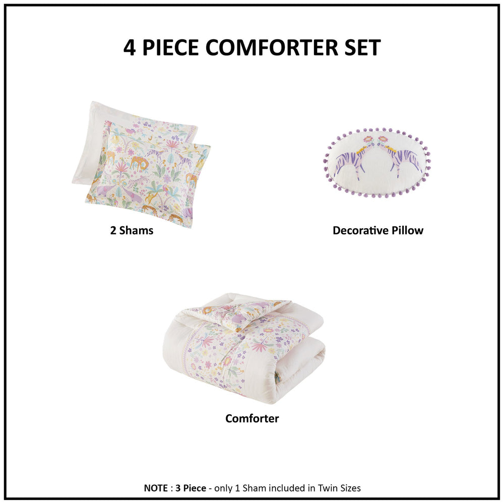 3 PCS Twin Floral Reversible Cotton Comforter Set with Throw Pillow Purple Media 9
