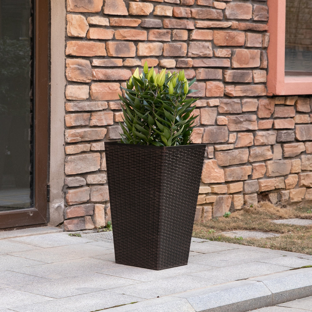 Outsunny Set of 3 Tall Planters with Drainage Hole, Outdoor Flower Pots, Indoor Planters for Porch, Front Door, Entryway, Patio and Deck, Brown Media 7