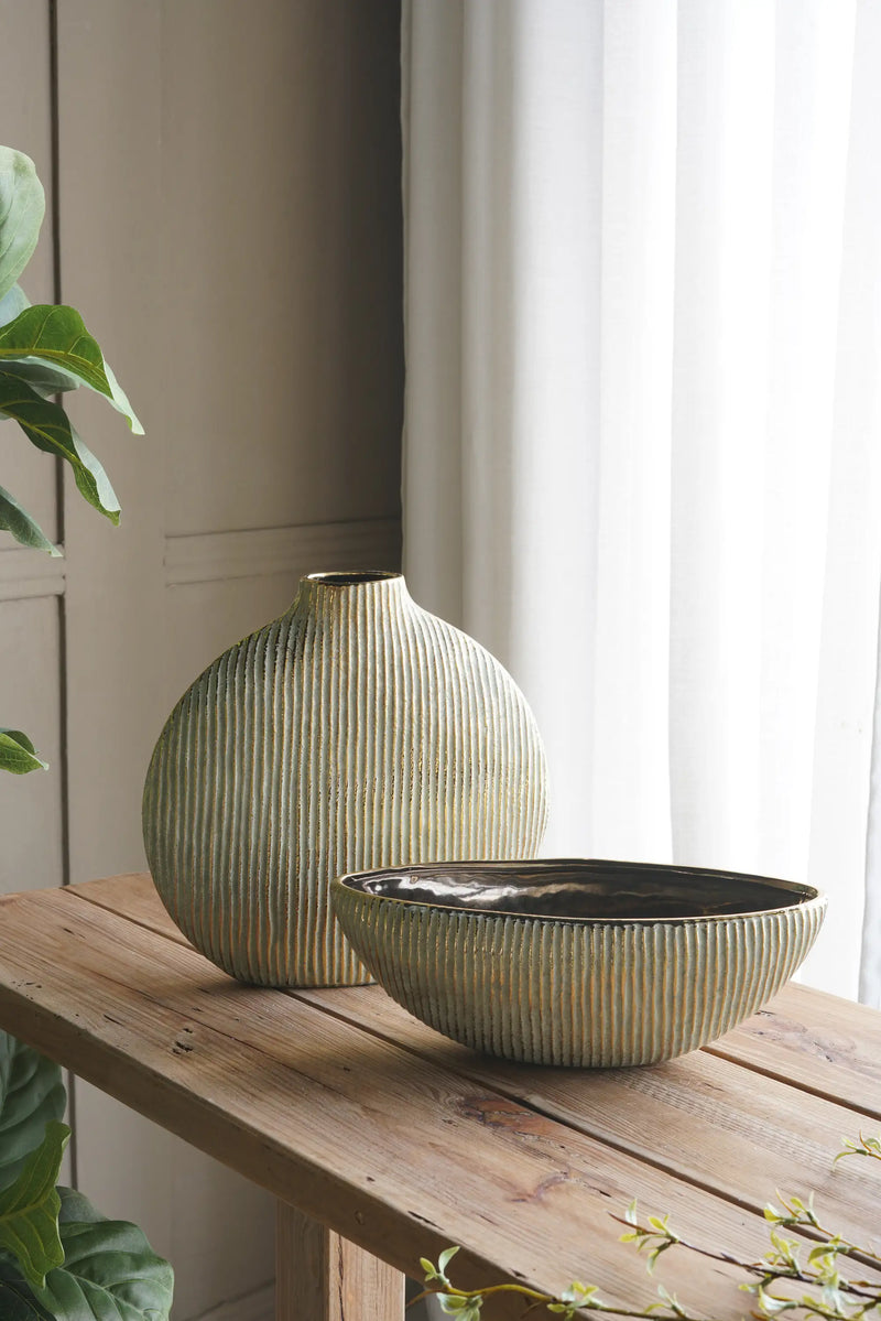Ceramic Accent Vase with Vertical Ribbed Texture