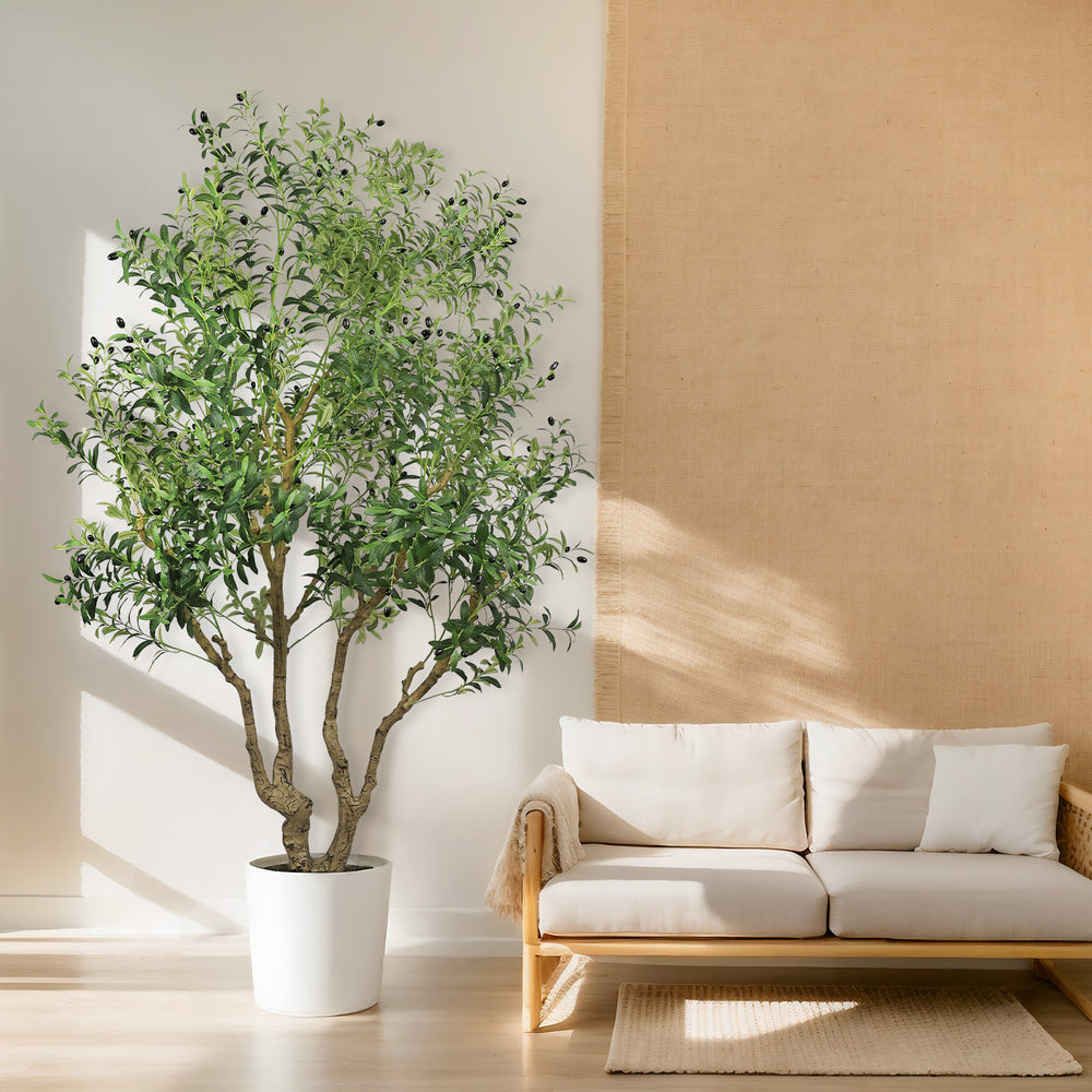 8FT Tall Artificial Olive Tree - Large Faux Potted Tree with Natural Trunk and Lifelike Olive Leaves and Fruit, Elegant Indoor/Outdoor Decorative Plant for Living Room, Office or Entryway, 1 pc/set Media 9