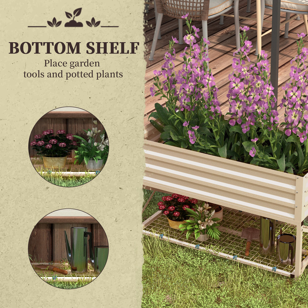 Outsunny Raised Garden Bed with Galvanized Steel Frame, Storage Shelf and Bed Liner, Elevated Planter Box with Legs for Vegetables, Flowers, Herbs, Cream Media 4