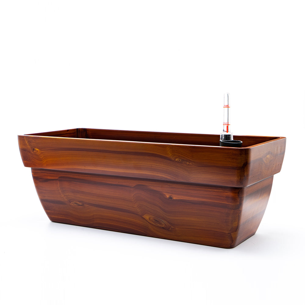 7.8 in. Dark Wood Plastic Rectangle Self-watering Planter Pot Media 4