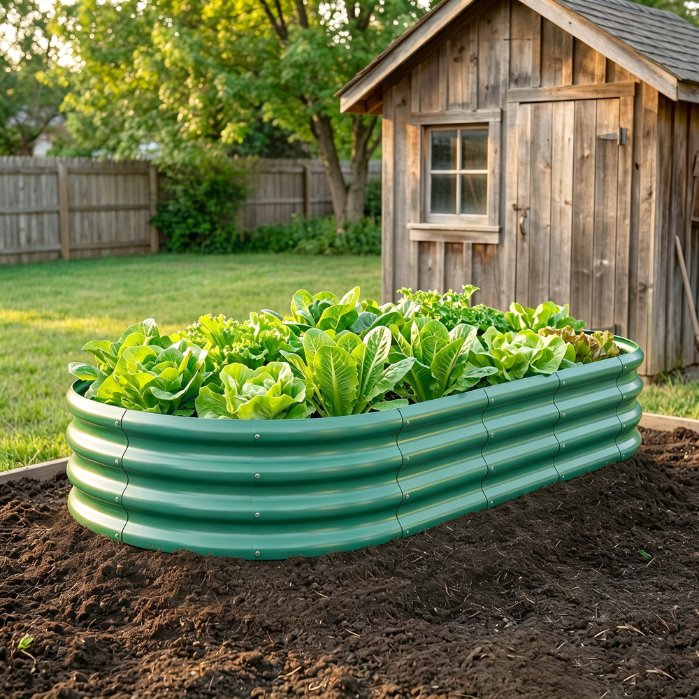 Galvanized Raised Garden Bed 6x3x1ft - Heavy Duty Metal Planter Box for Vegetables, Herbs & Flowers, Rust-Proof Outdoor Garden Bed with Large Capacity, Green, 1PCS Media 5