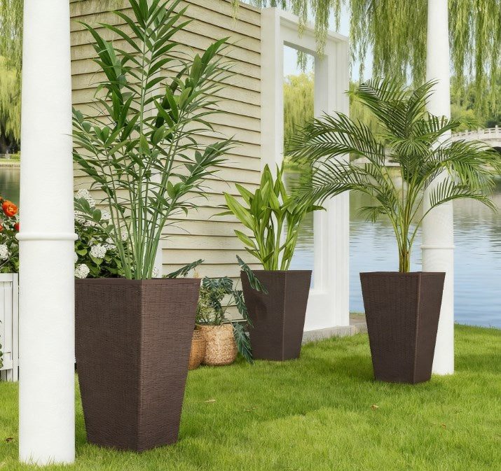 Outdoor Flower Plant Pots,Set of 3 Tall Planters with Drainage Hole,for Outdoor and Indoor Planters Media 8