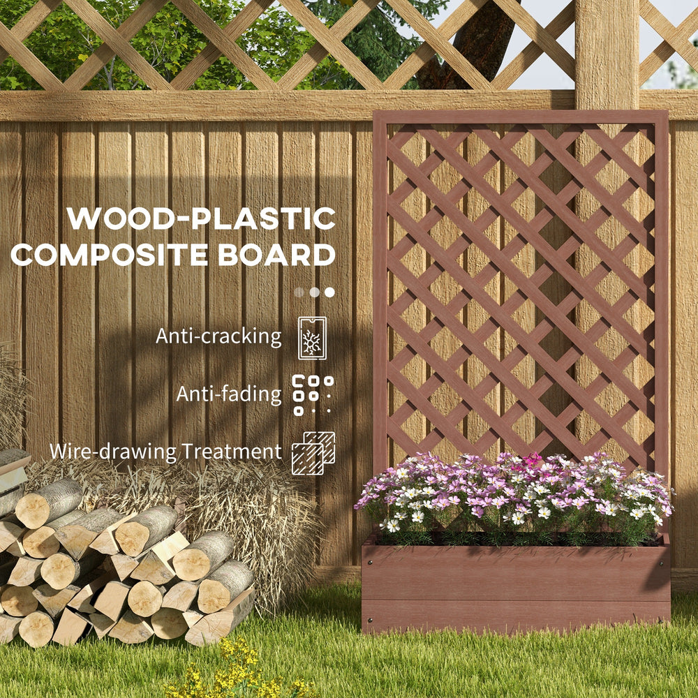 Outsunny Raised Garden Bed with Trellis Lattice, Wood Planter Box with Self Draining Gap, Freestanding Trellis Planter for Climbing Plants, Vines, Flowers, 29.5' x 13.25' x 53.25', Light Brown Media 5