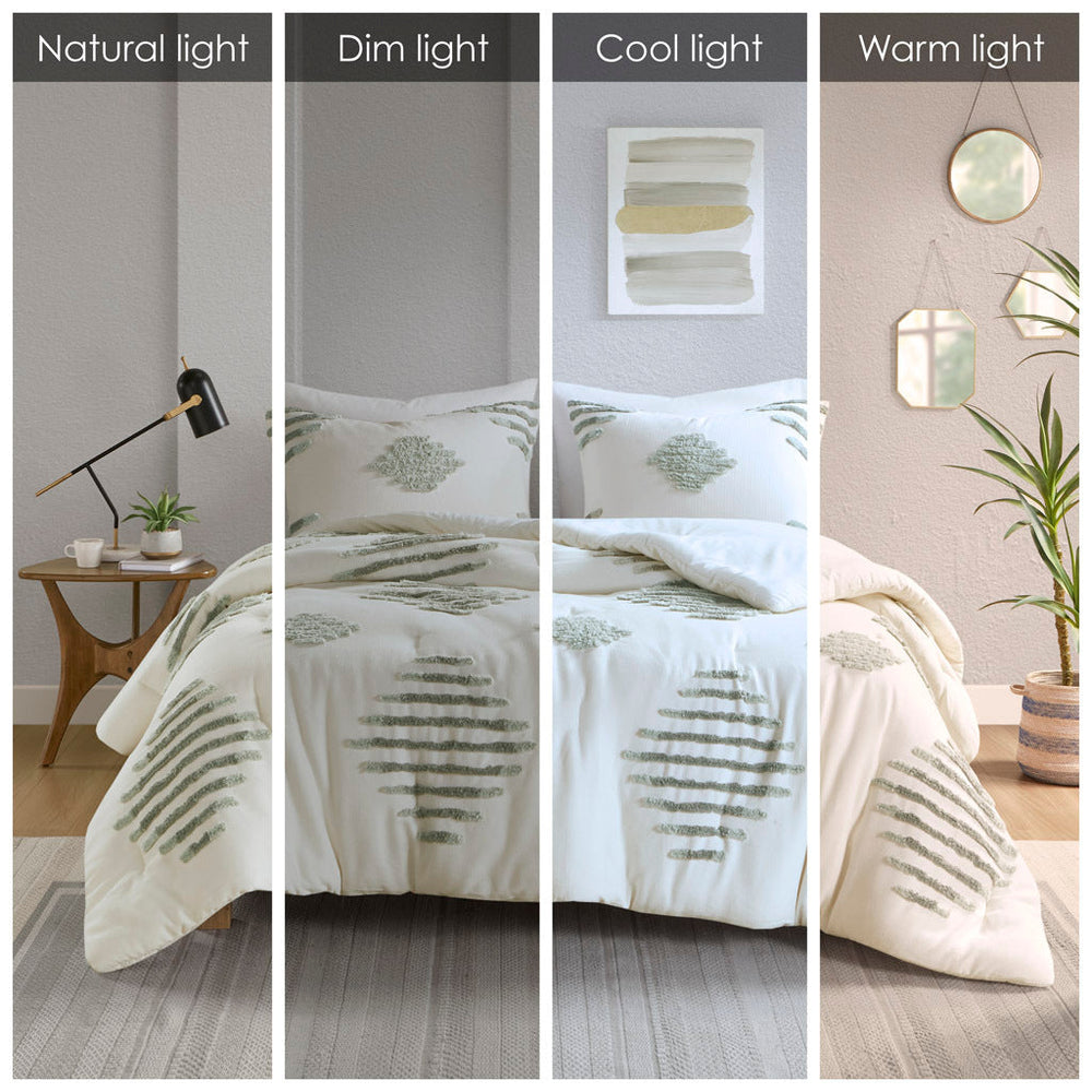 King/Cal King 3 Piece Cotton Blend Chenille Comforter Set Media 4