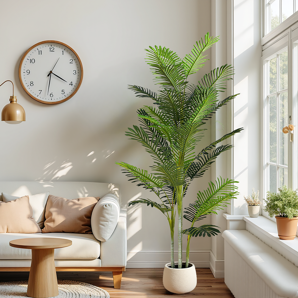 78.5' Artificial Palm Tree with Black Plastic Pot, Set of 2 Media 2