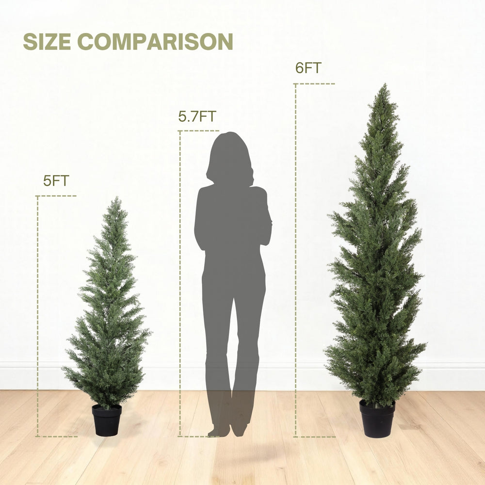 Realistic Artificial Cypress Tree in Black Plastic Pot, UV Resistant Green Fabric Leaves, 60-Inch Indoor Outdoor Topiary Plant for Garden or Entryway Decoration Media 9