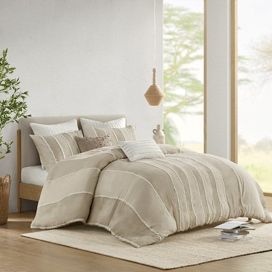 Full/Queen 3 Piece Striped Cotton Duvet Cover Set Media 1