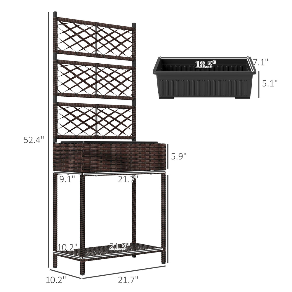 Freestanding Rattan Garden Box,Outdoor Wicker Planter with Trellis for Climbing Plants,with Storage Shelf Media 2