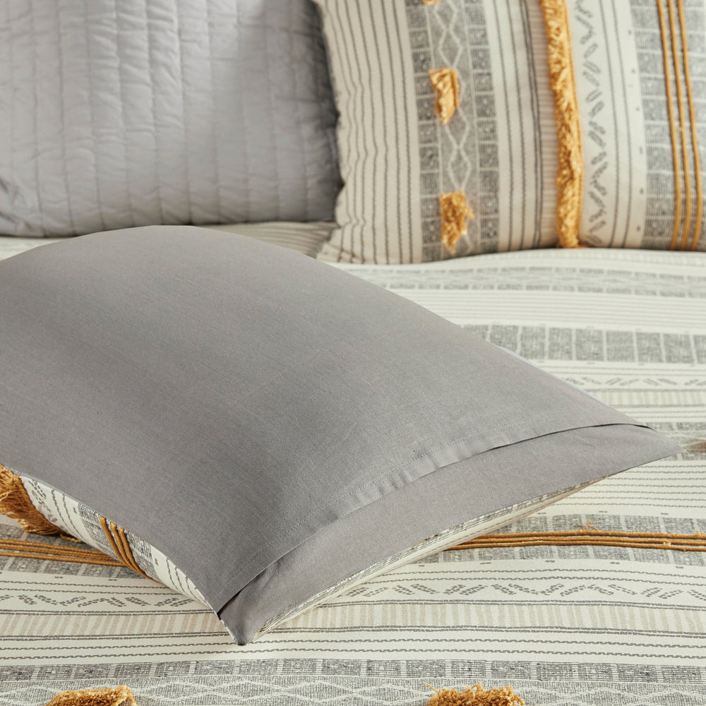 3 Piece Cotton Comforter Set Gray/Yellow Full/Queen Media 10