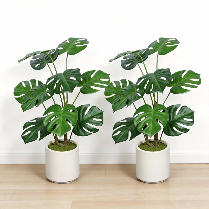 30'' Artificial Monstera Deliciosa Plant with White Pot, 2 pcs / set