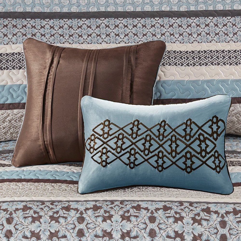 5 Piece Reversible Jacquard Bedspread Set Blue King Media 10