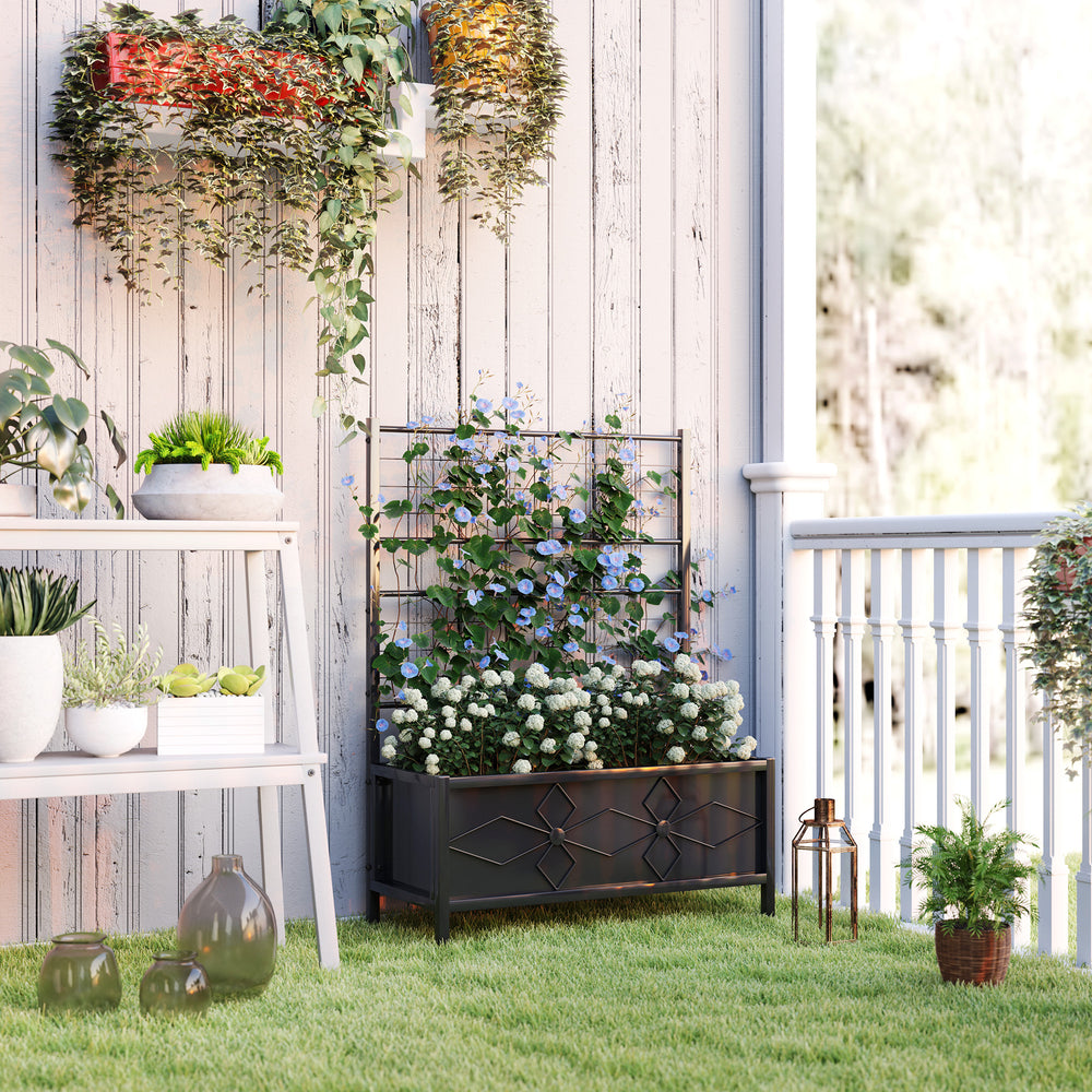 Outsunny Galvanized Raised Garden Bed with Trellis for Climbing Vines Vegetables Flowers, Outdoor Planter Box, 35.4' x 15.7' x 47.2', Black Media 11