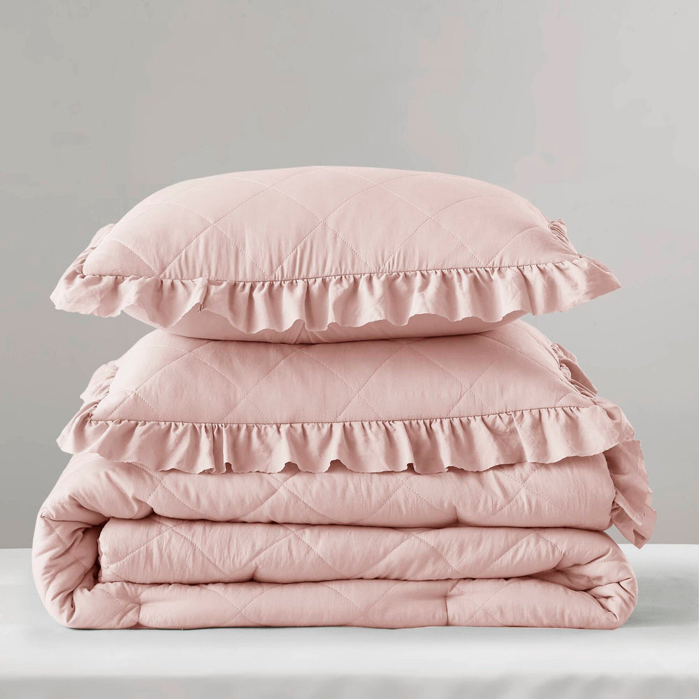 3-Piece Full/Queen Diamond Quilted Ruffle Edge Comforter Set Media 12