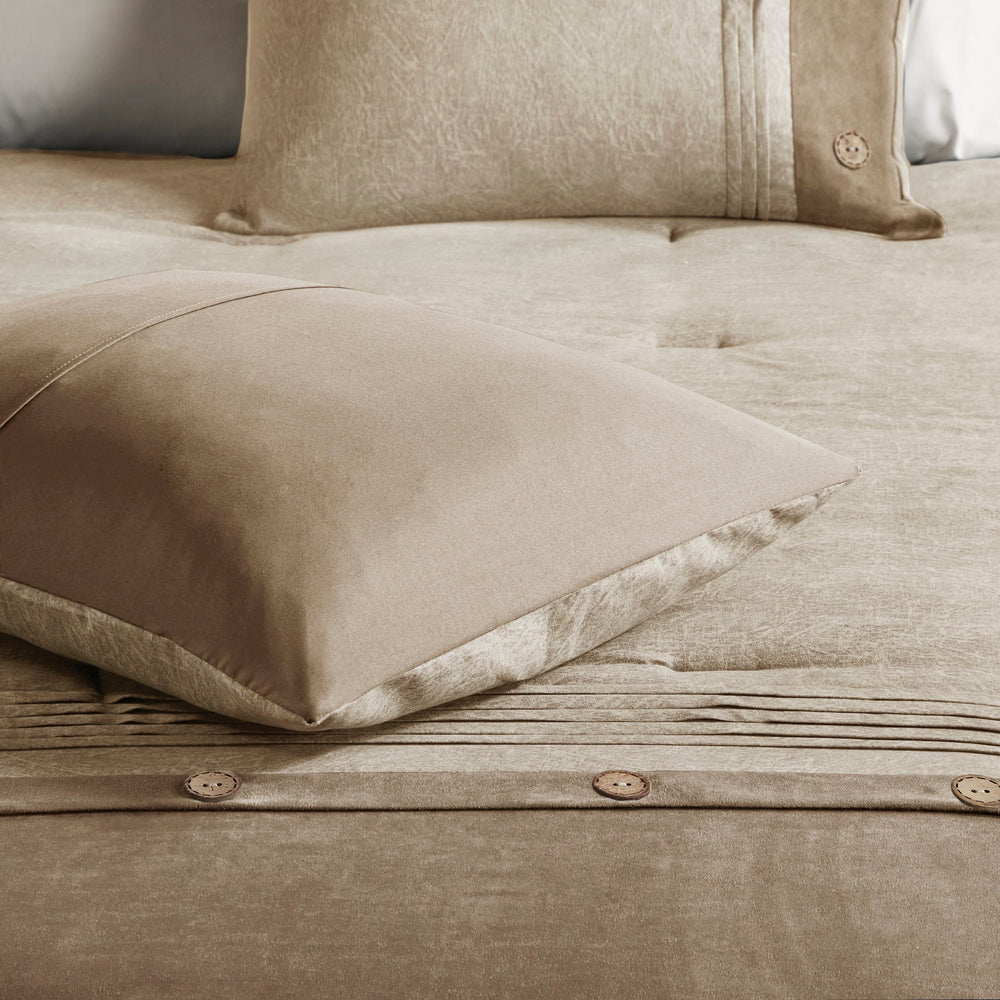 7 Piece Faux Suede Comforter Set Tan King Media 14