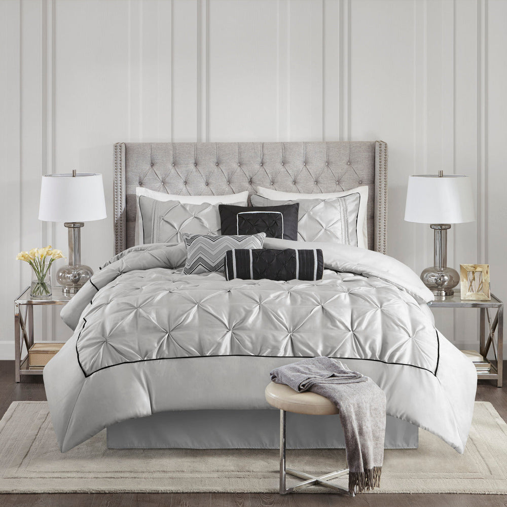 7 Piece Tufted Comforter Set Grey Cal King Media 3