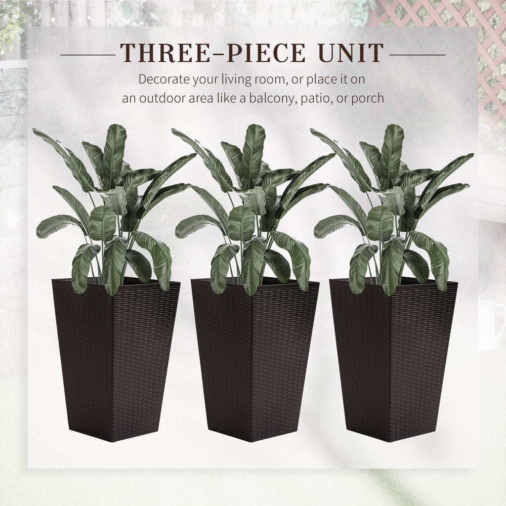 Outsunny Set of 3 Tall Planters with Drainage Hole, Outdoor Flower Pots, Indoor Planters for Porch, Front Door, Entryway, Patio and Deck, Brown Media 5