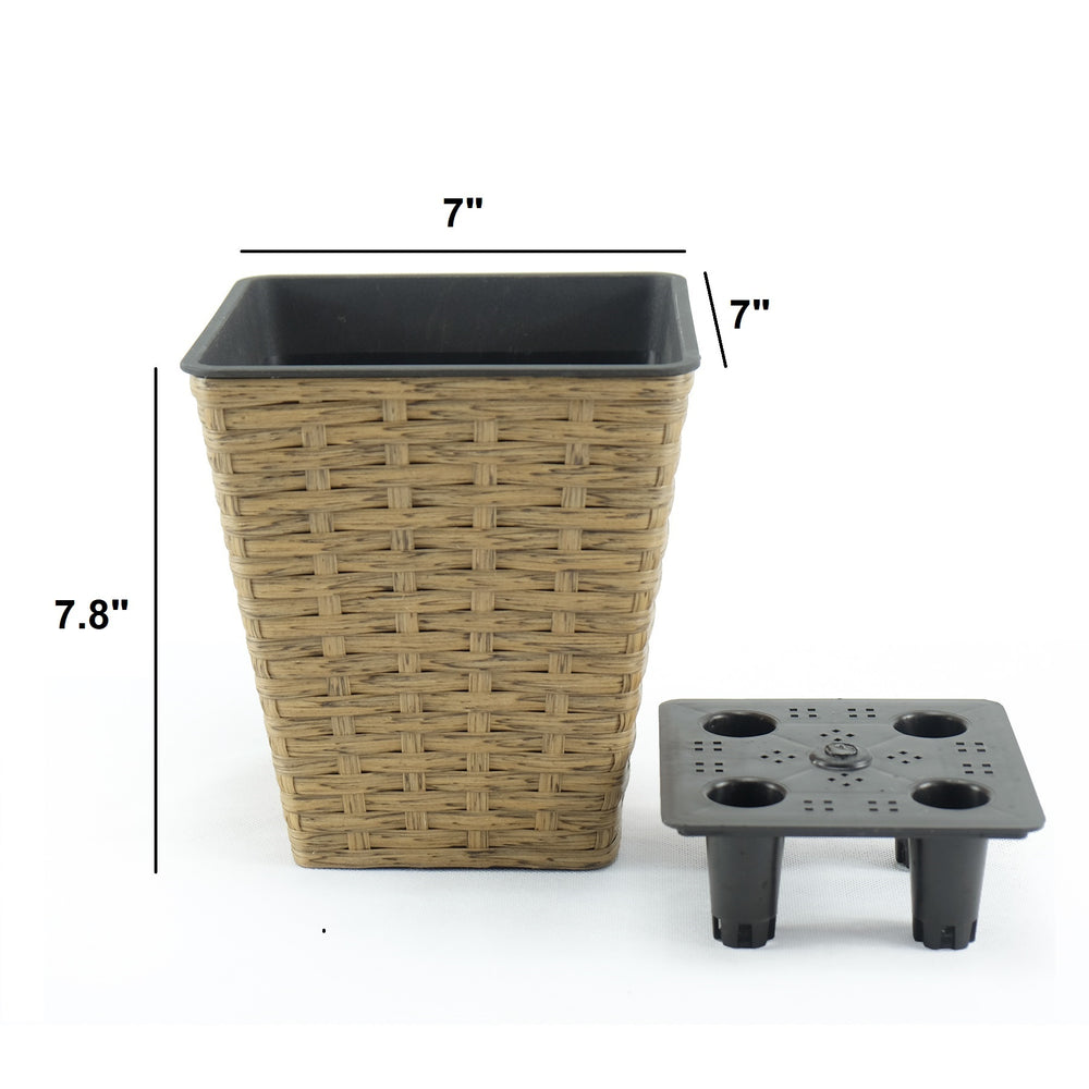 2-Pack Smart Self-watering Square Planter for Indoor and Outdoor - Hand Woven Wicker - Brown Media 4