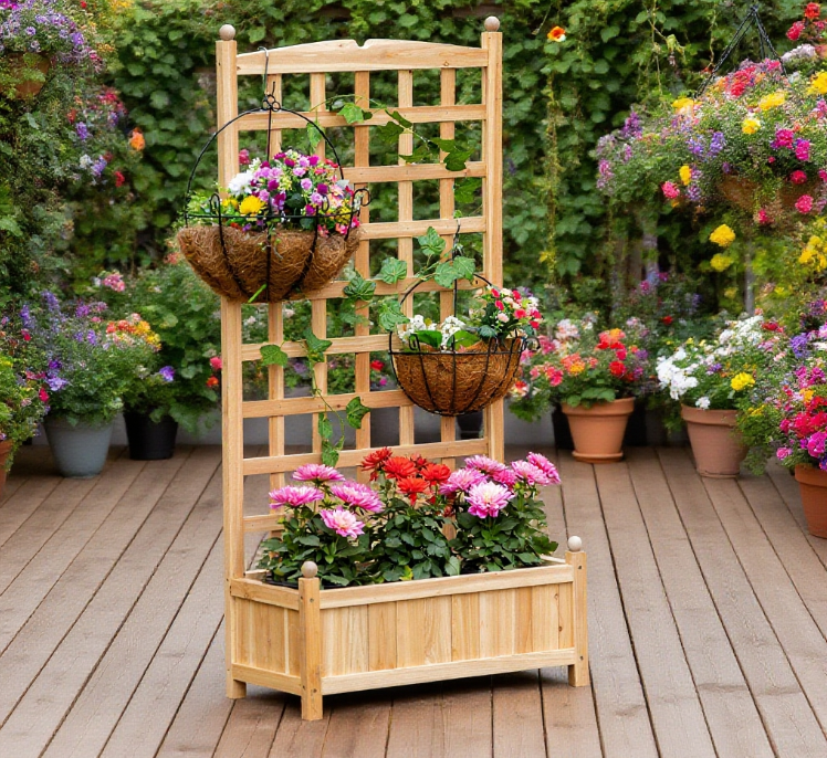 Flower shelf Wooden Raised Garden Bed , Outdoor Planter Box Media 3