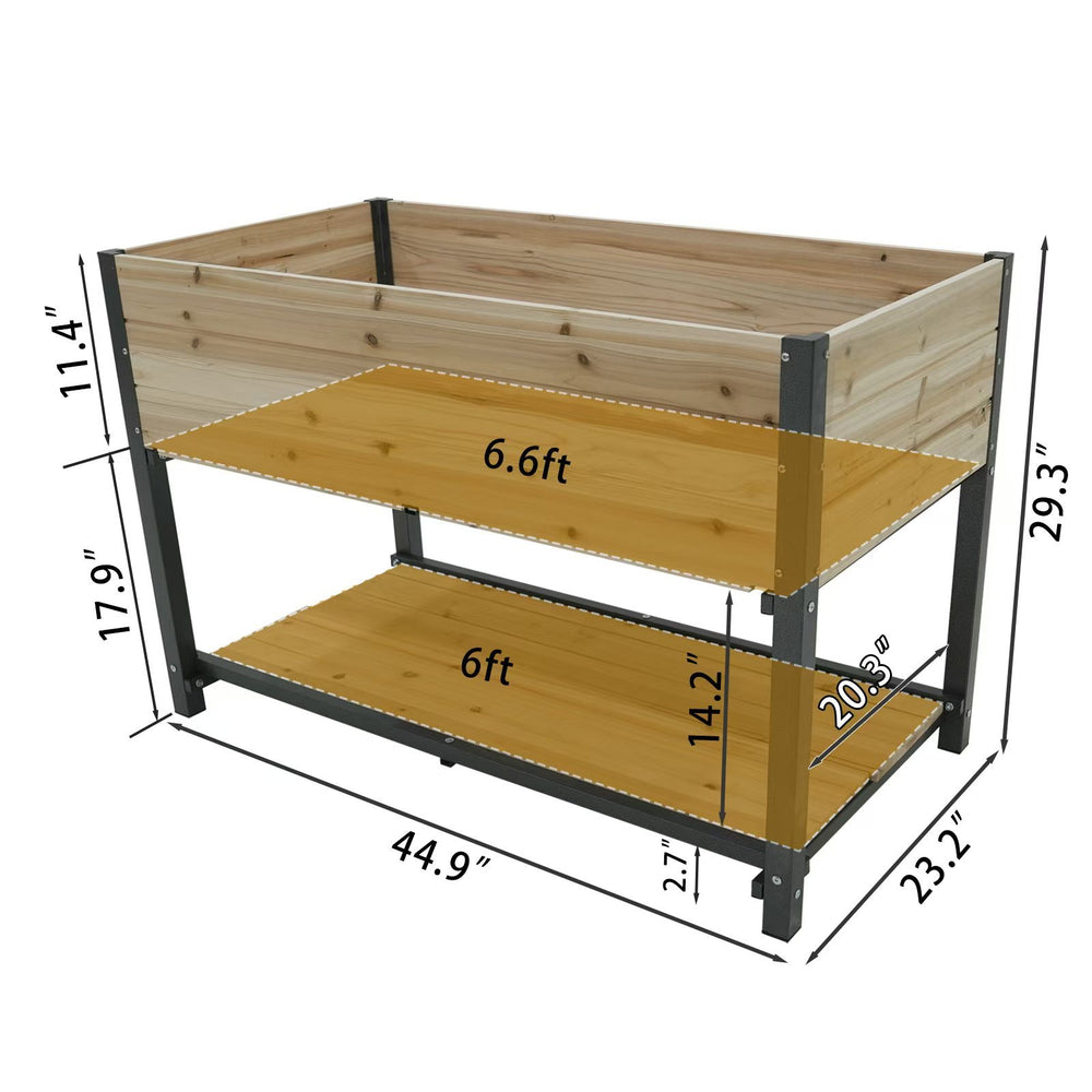 New style:     45'  Iron-wood combined growing beds with feet and storage racks. Suitable for various places such as gardens, backyards, terraces, balconies, etc. Media 7