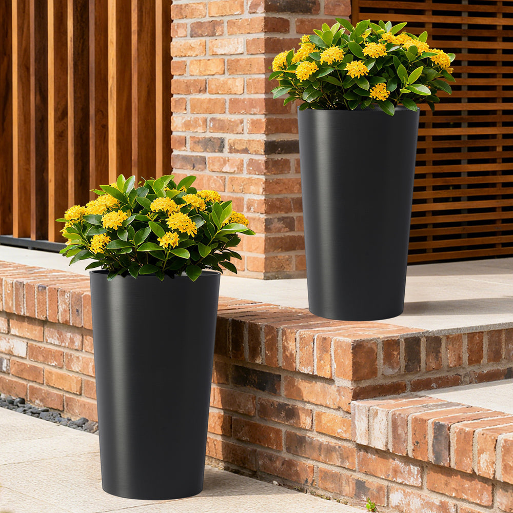 2 Pack Tall 21.7 in Planters for Outdoor Plants Modern Tall Square Planter Box Indoor Outdoor Porch Patio Flower Pot Modern Big Tapered Matte Tree Flower Pot for Garden, (Black) Media 10