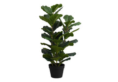 Artificial Plant, 32' Tall, Fiddle Tree, Indoor, Faux, Fake, Floor, Greenery, Potted, Real Touch, Decorative, Green Leaves, Black Pot perspective