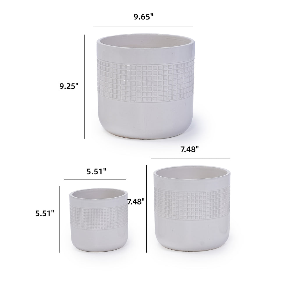 Handmade White Ceramic Planter Set of 3 (5.51' to 9.65'), Indoor & Outdoor Flower Pots for Succulents, Herbs by Window, Couchside - Breathable Textured Clay Media 3