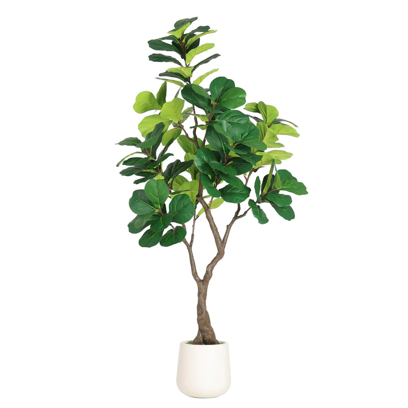 6FT Artificial Fiddle Leaf Fig Tree With Decorative White Pot, Faux Indoor Plant for Home Office Living Room Corner Decoration, 1pc/set