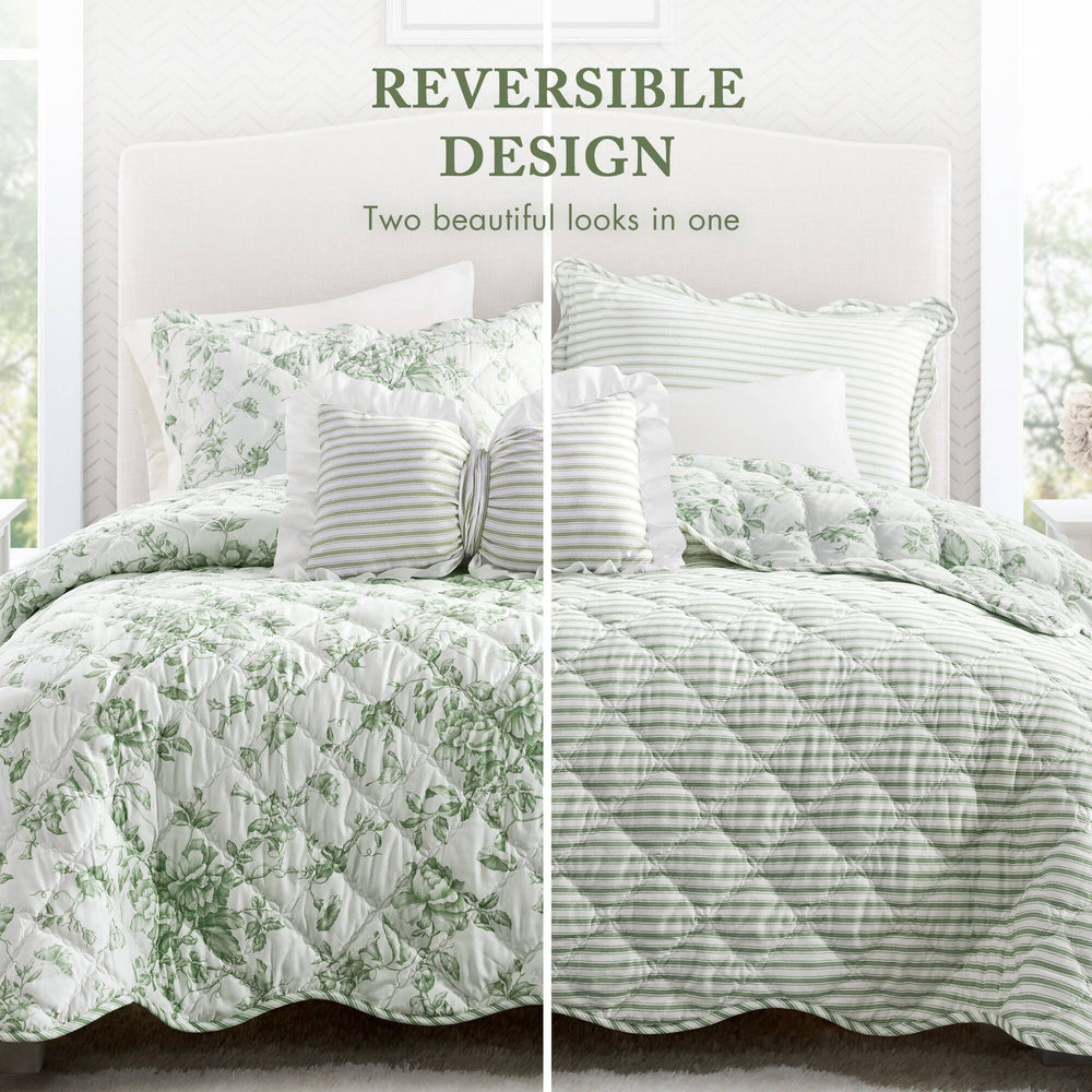 4 Pieces King  Quilt Set with Decorative Pillow,Green Media 8