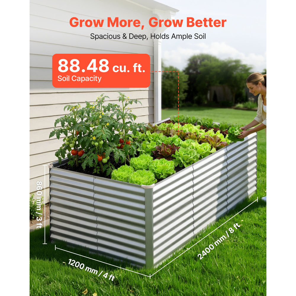 Galvanized Raised Garden Bed, 8 x 4 x 3 ft, Rectangular Metal Planter Box Kit Outdoor, Bottomless Elevated Planting Box with Gloves, Rustproof Alu-Zinc, for Growing Flowers Vegetables, Silver Media 6