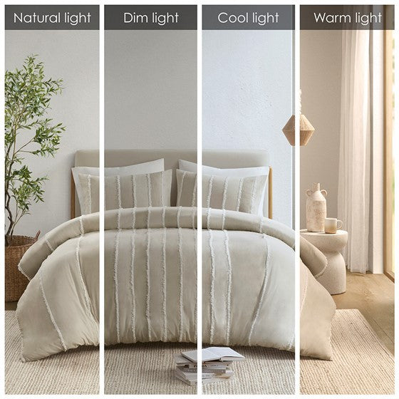 Full/Queen 3 Piece Striped Cotton Duvet Cover Set Media 20