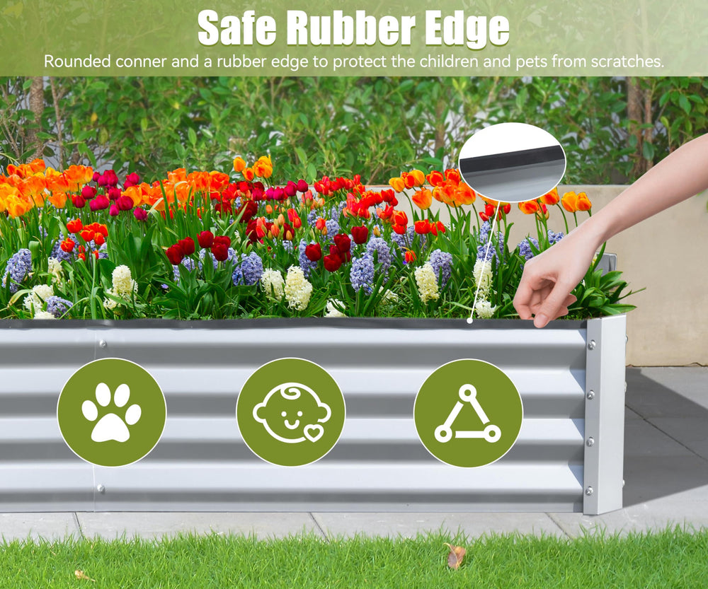 8x4x1 ft Galvanized Raised Garden Bed, Outdoor Planter Garden Boxes Large Metal Planter Box for Gardening Vegetables Fruits Flowers, Silver Media 2